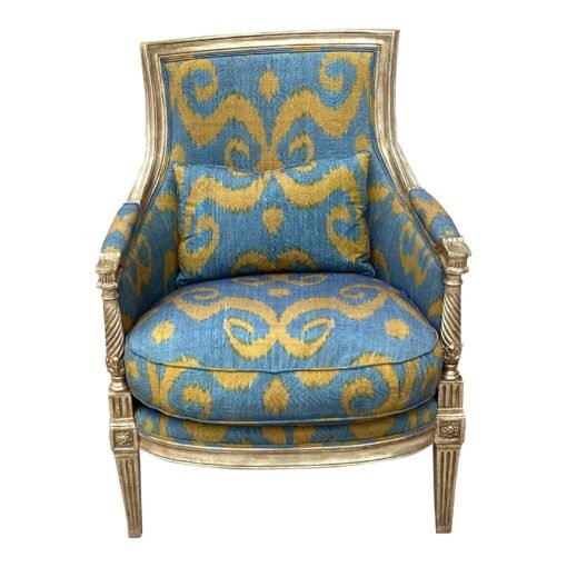 18th C Style Louis XVI Bergere Chair W Blue and Gold Scalamandre - Image 2