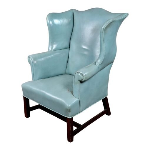 18th Century Teal Leather Upholstered Wing Chair-George III - Image 2