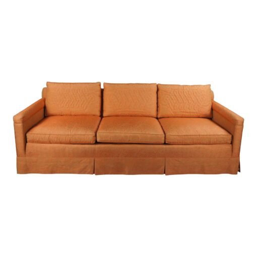 1960s Mid Century Modern Globe Furniture Orange Damask Mahogany Quilted 3 Seater Sofa - Image 2