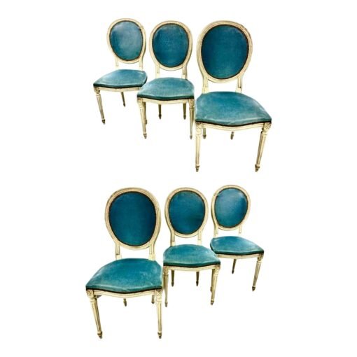 6 Louis XVI Gilt Painted Balloon Back Dining Chairs - Image 2