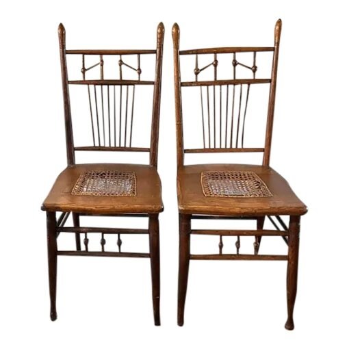 Antique American Wood Chairs With Caned Seats - Image 2