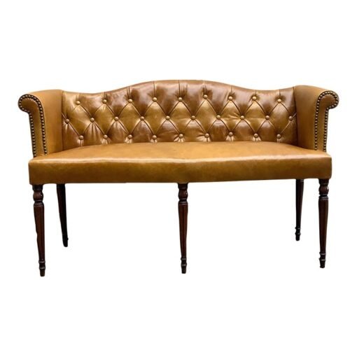 Antique British Colonial Settee Newly Upholstered in Cognac Leather - Image 2