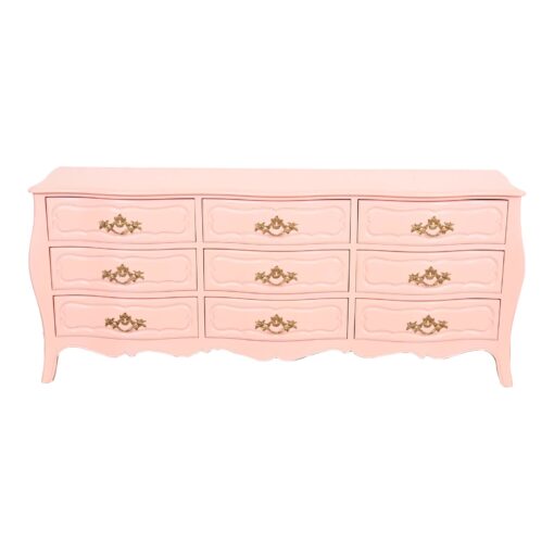 Baker Furniture French Provincial Louis XV Pink Lacquered Triple Dresser, Newly Refinished - Image 2