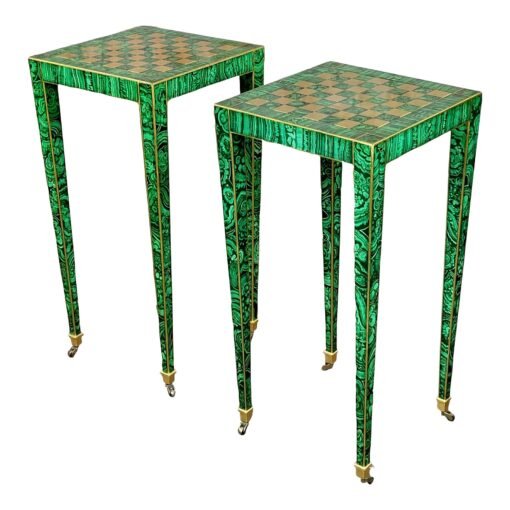 Donghia Malachite Side Tables W/Top Checkered Game by Isabel O'Neil Studio -A Pair - Image 2