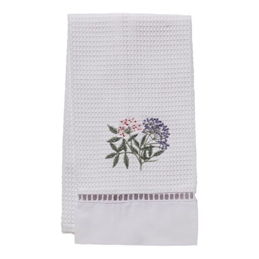 Elderberry Guest Towel White Waffle Weave, Ladder Lace, Embroidered - Image 2