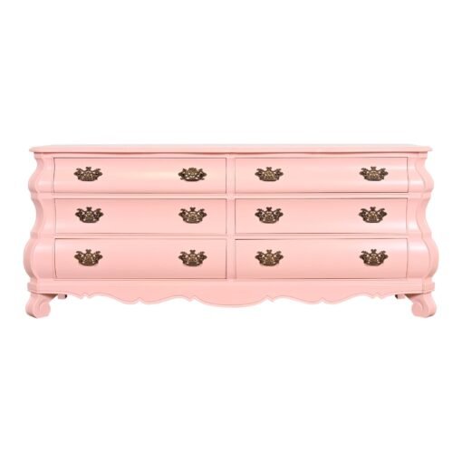 Henredon French Provincial Louis XV Pink Lacquered Bombay Form Double Dresser, Newly Refinished - Image 2