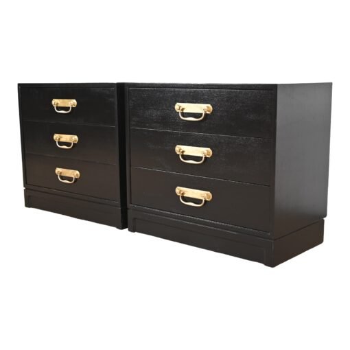 Henredon Mid-Century Hollywood Regency Black Lacquered Bedside Chests, Newly Refinished - Image 2