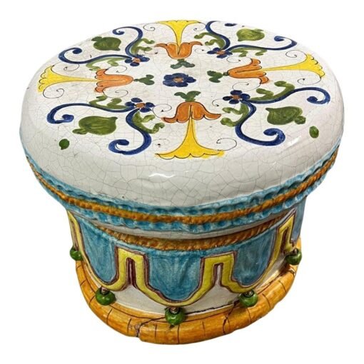 Majolica Italian Ceramic Terracotta Hand Painted Hollywood Regency Stool - Image 2