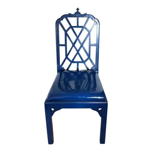 Modern Chinese Chippendale Desk or Side Chair in Vibrant Blue - Image 2