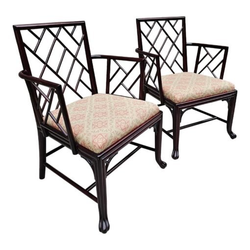 Pair of Vintage Baker Furniture Historic Charleston Collection Faux Bamboo Chinese Chippendale Armchairs - Image 2