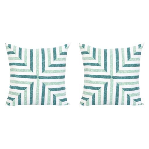 Palm Orleans Lake Worth Lagoon Teal Mitered Stripe Euro Pillow Shams - a Pair - Image 2