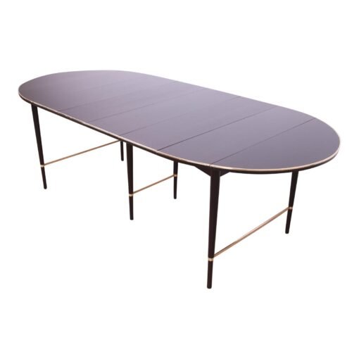 Paul McCobb Connoisseur Collection Black Lacquered Mahogany and Brass Extension Dining Table, Newly Refinished - Image 2