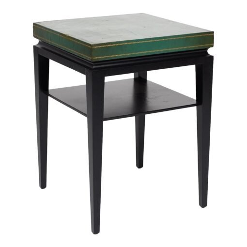 Tommi Parzinger Green Leather Occasional Table, Model No. 3303, Ca. 1955 Ebonized Wood, Embossed Leather. - Image 2