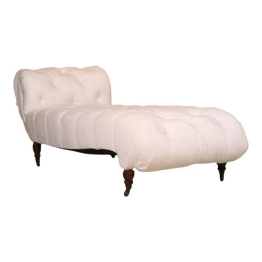 Tufted White Empire Style Chaise With Mahogany Legs - Image 2