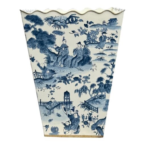 Vintage Blue & White Chinoiserie Wastebasket - Image 2