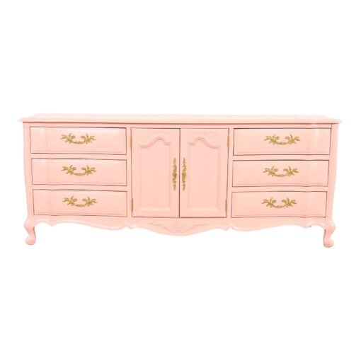 White Furniture French Provincial Louis XV Pink Lacquered Triple Dresser, Newly Refinished - Image 2